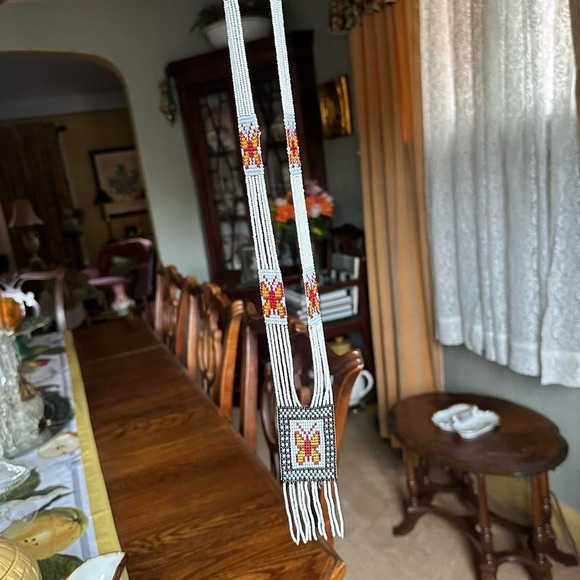 Antique 1920s Art Deco Micro Seed Beaded Butterfly Flapper Necklace - Picture 5 of 6